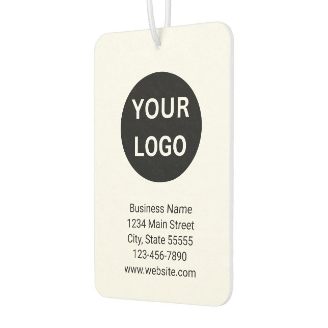 Business Logo Name Contact Info. Black and White Car Air Freshener (Left)