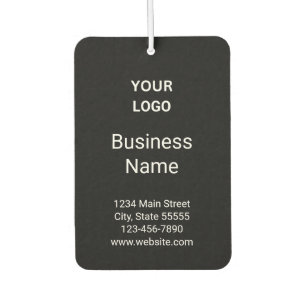Business Logo Name Contact Info. Black and White Car Air Freshener