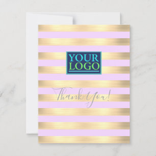 Business Logo, Name Gold & Lilac Stripes, Mt.Green Thank You Card