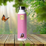 Business logo name photo pink water bottle<br><div class="desc">A trendy pink coloured background.  Personalise and add your business logo,  name and a profile photo.</div>