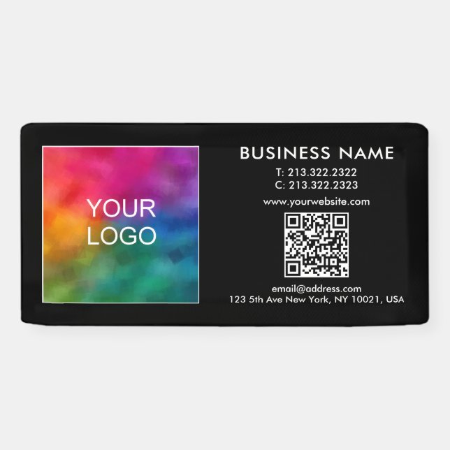 Business Logo Name QR Code Elegant Template Black Banner (Horizontal)