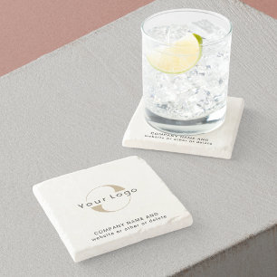 Business logo name simple minimalist marble stone coaster