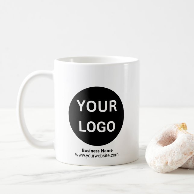 Business Logo Name Website Black and White Coffee Mug (With Donut)