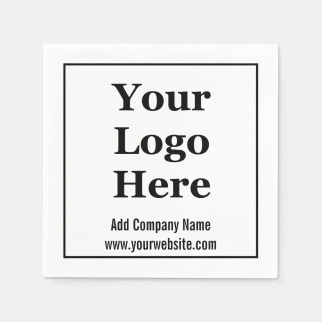 Business Logo Name Website Black and White Napkin (Front)