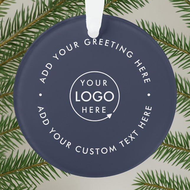 Business Logo | Navy Blue Corporate Christmas  Ornament (Creator Uploaded)