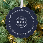 Business Logo | Navy Blue Corporate Christmas Tree Decoration Card<br><div class="desc">Simple,  stylish custom navy blue business logo round christmas ornament in a modern minimalist style. You can easily add your company logo and custom text (eg. happy holidays or merry christmas) for the perfect holiday promotional favour with a corporate professional feel. #logo #business #christmas #ornament</div>