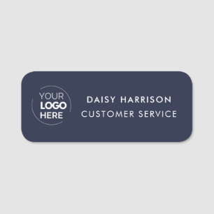 Business Logo   Navy Blue Custom Employee Staff Name Tag