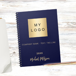Business logo navy blue gold name notebook