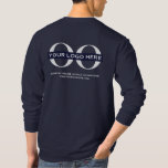 Business Logo Navy Blue Long Sleeve T-Shirt<br><div class="desc">Simple custom navy blue business template in modern minimalist style with easy to update template for your company logo. Company logo on front left; large company logo and custom text on back. Designed with a horizontal logo banner image (2560 x 1440 px), you can customise by changing the text and...</div>