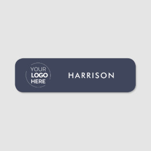Business Logo Navy Blue Minimalist Employee Staff Name Tag