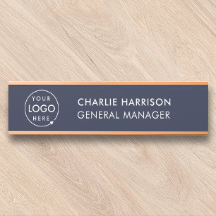 Business Logo Navy Blue Modern Company Office Door Sign