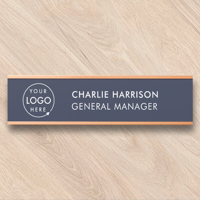 Business Logo | Navy Blue Modern Company Office Door Sign (Navy blue company branded door or desk signs for small business premises & office signage.)
