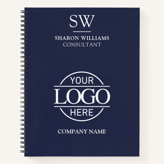 Business Logo Navy Blue Monogram Initial Notebook (Front)