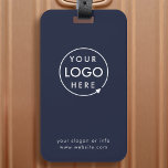 Business Logo | Navy Blue Promotional Travel Luggage Tag<br><div class="desc">A simple custom navy blue business luggage tag template in a modern minimalist style which can be easily updated with your company logo,  slogan and business details. #luggagetag #logo #business #travel</div>