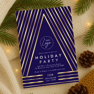 Business Logo Navy & Gold Christmas Staff Party Invitation