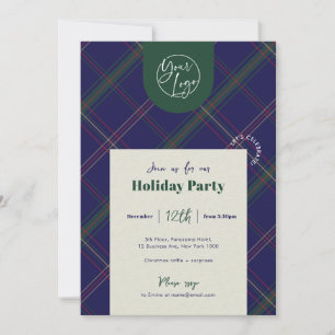 Business Logo Navy Plaid Christmas Staff Party Invitation
