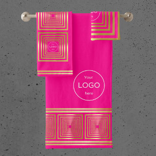 Business logo neon bright hot pink gold Towel set