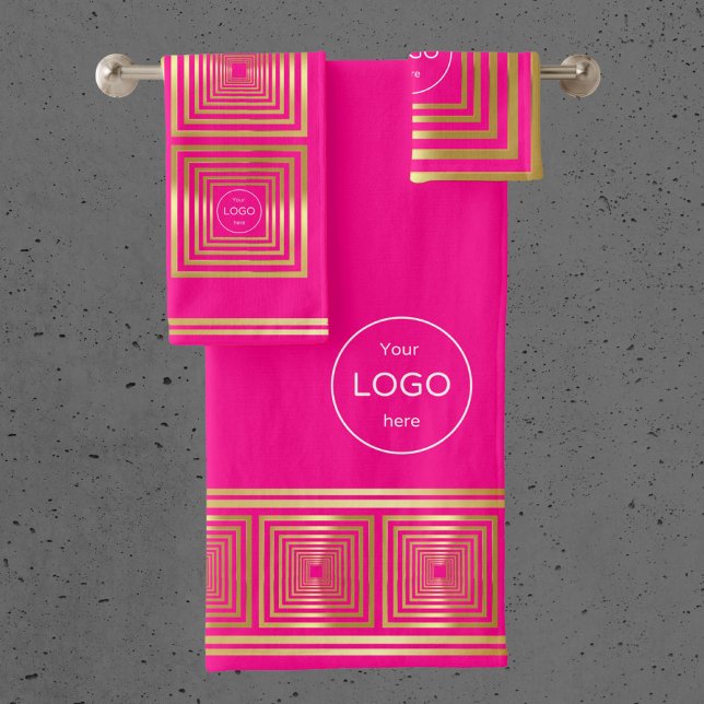 Business logo neon bright hot pink gold Towel set (Creator Uploaded)
