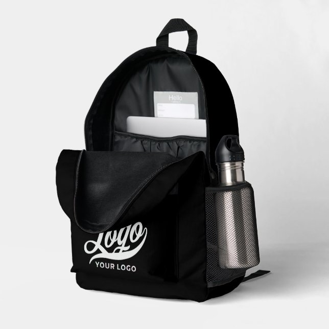 Business logo on Black, Company brand Custom Printed Backpack (Back Corner Right (Open))