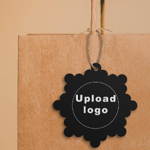 Business Logo on Black Snowflake Shape Paper Tree Decoration Card