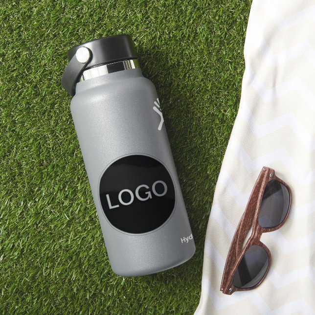 Business Logo on Clear Vinyl Circle Water Bottle (HydroFlask Insitu)