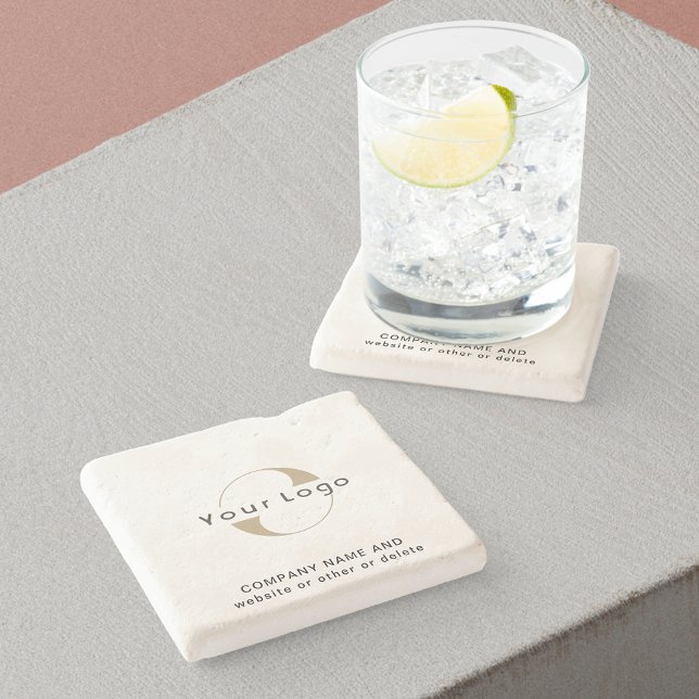 Business logo on Limestone, Clean Minimal Brand Stone Coaster (Creator Uploaded)