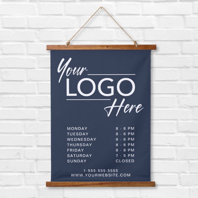 Business Logo Open Hours Blue Hanging Tapestry (Creator Uploaded)
