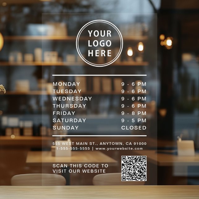 Business Logo Open Hours Create Your QR Code (Business Logo Open Hours Create Your QR Code Window Cling)