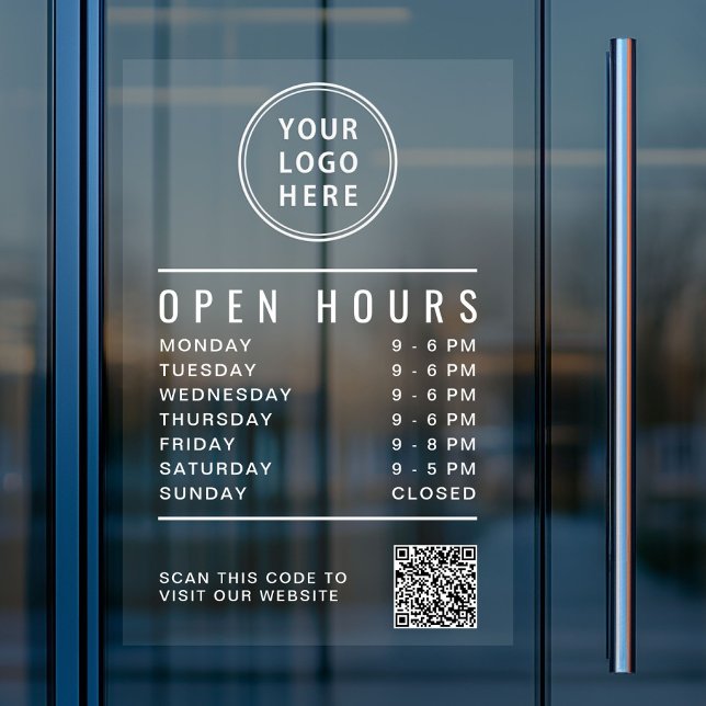Business Logo Open Hours Create Your QR Code (Business Logo Open Hours Create Your QR Code Window Cling)