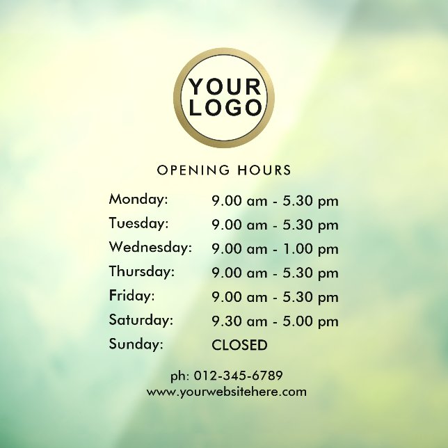 Business Logo Opening Hours Window Cling | Black (Sheet 3)