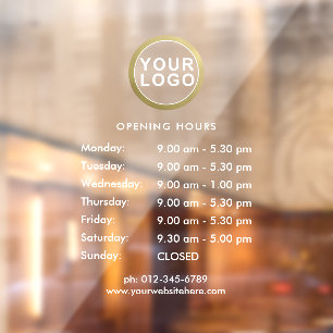 Business Logo Opening Hours Window Cling   White