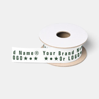 Business logo or deep green text Company brand Satin Ribbon