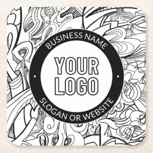 Business Logo or Design & Editable Text Template Square Paper Coaster