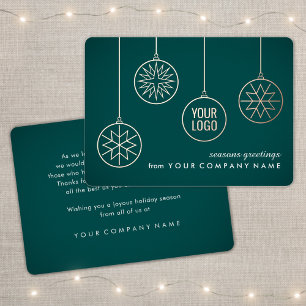 Business Logo Ornaments Teal Green Christmas Foil Holiday Card