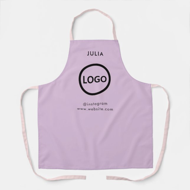 Business Logo Pale Pink Employee Staff Name Apron (Front)