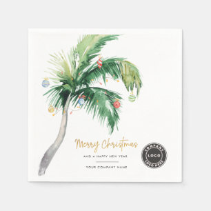 Business Logo Palm Tree Merry Christmas Paper Napkin