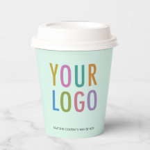 Business Logo Paper Cups Custom Mint Green 8 oz