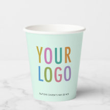 Business Logo Paper Cups Custom Mint Green 8 oz