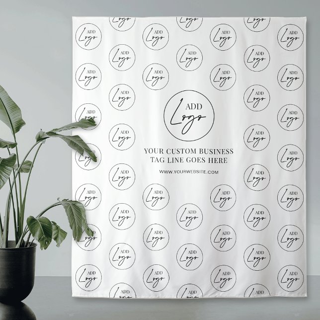 Business Logo Pattern Corporate Black & White Tapestry (minimalist black and white business logo step repeat tapestry)