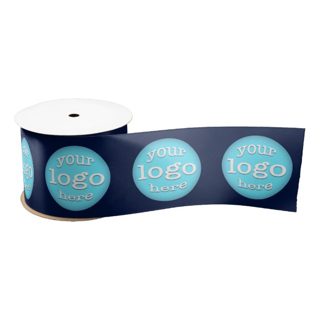 Business Logo Pattern Corporate Office Party Blue Satin Ribbon (Spool)
