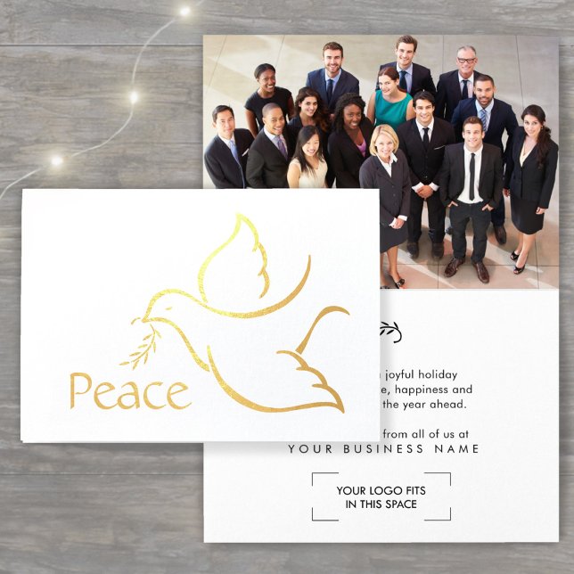 Business Logo & Photo Christmas Dove Holiday Peace Foil Card (Creator Uploaded)