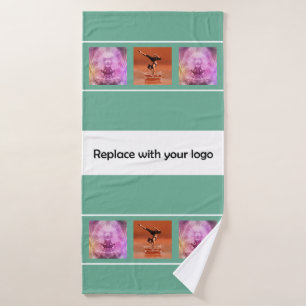Business logo photo collage green white bath towel
