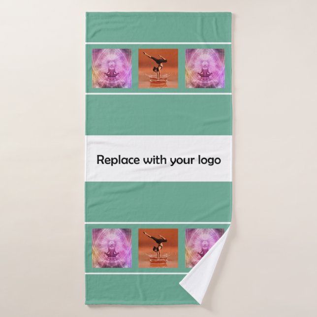 Business logo photo collage green white bath towel (Bath Towel)