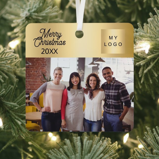 Business logo photo gold Christmas Metal Tree Decoration (Creator Uploaded)