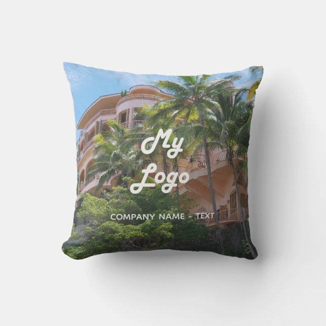 Business logo photo hotel rental property vacation cushion (Front)