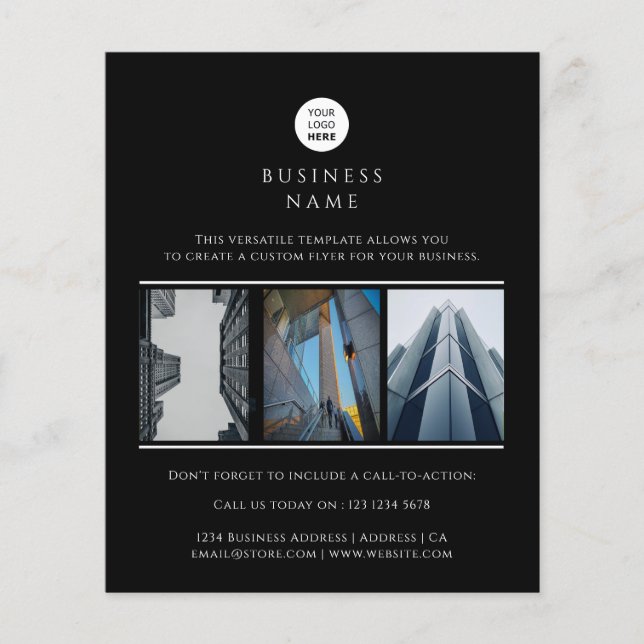 Business Logo Photo Minimalist Promotional Black Flyer (Front)