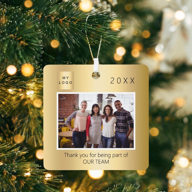 Business logo photo thank you gold Christmas Metal Tree Decoration (Creator Uploaded)