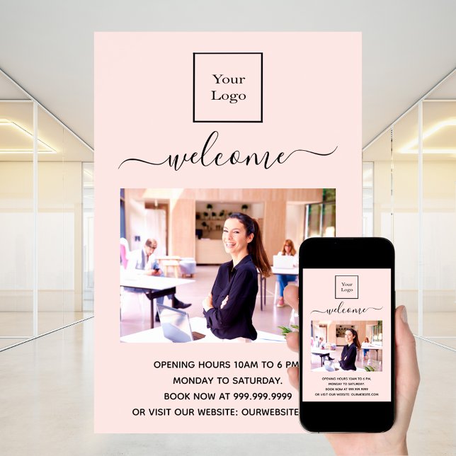 Business logo photo welcome blush rose gold poster (Creator Uploaded)