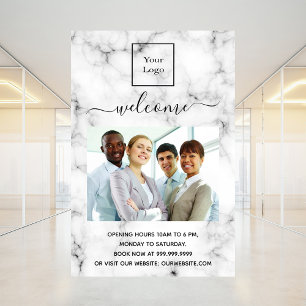 Business logo photo welcome marble white poster