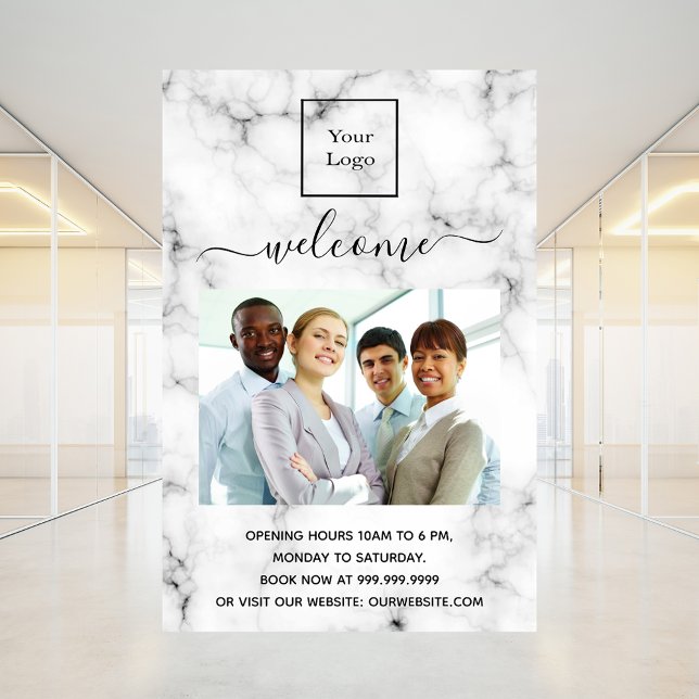 Business logo photo welcome marble white poster (Creator Uploaded)